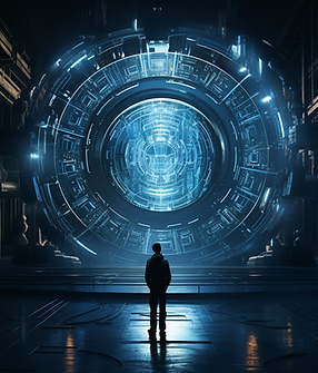 A man looking at the complex architecture of a neural network