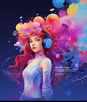 A girl with rainbow hair dispersing into the mist to represent creativity